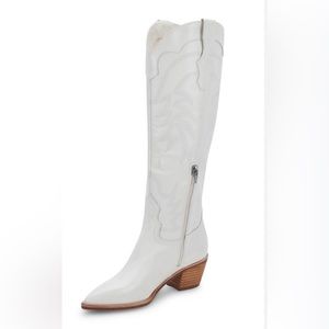 Dolce Vita Solida Western High Cowboy Boot in White Leather